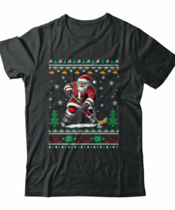 Santa Claus Playing Ice Hockey Ugly Christmas Hockey Player