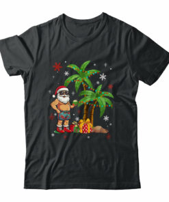 Santa Hawaiian Hawaii Christmas Palm Tree Lights Xmas Funny