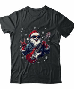 Vintage Rock & Roll Christmas Santa Claus Men Rock Guitar