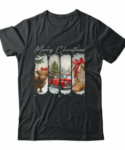 Vintage Town Cowgirl Highland Cow Girl Merry Christmas