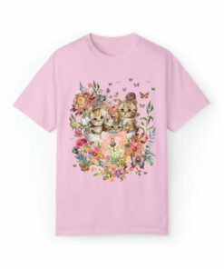 Cottagecore Cat Shirt for Cat Mom Funny Watercolor Kittens in Cup