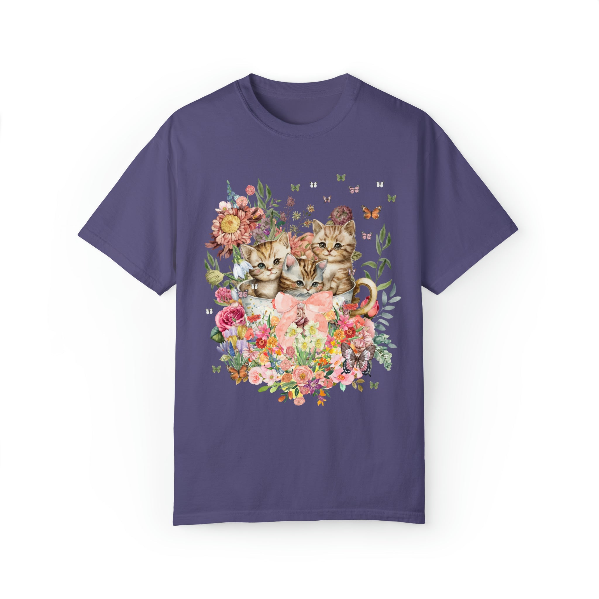 Cottagecore Cat Shirt for Cat Mom Funny Watercolor Kittens in Cup