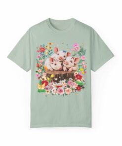 Cottagecore Pig Tee Shirt with Flowers