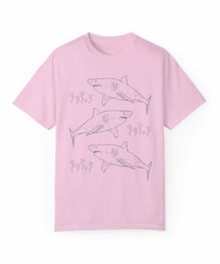 Floral Shark Tee Shirt with Line Drawing