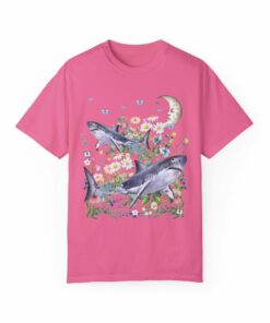 Funny Floral Shark Tee Shirt with Moon