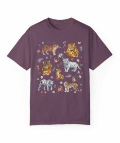 Tiger Print T-Shirt with Cute Wildflowers