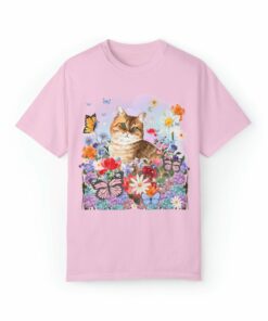 Watercolor Cat with Butterflies Tee