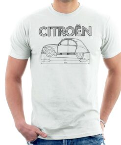 Citroen 2CV Dimensions Black Diagram Mens T Shirt 3