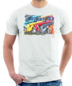 Citroen 2CV In A Line Retro Photo Mens T Shirt 3