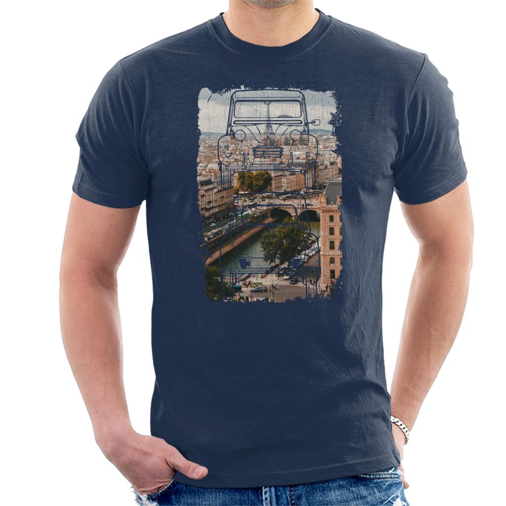 Citroen 2CV Retro Drawing Over Paris Men's T-Shirt Citroen 2CV Retro Drawing Over Paris Men's T-Shirt