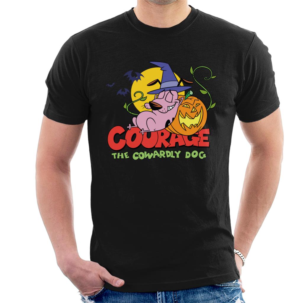 Courage The Cowardly Dog Halloween Leaning On Pumpkin Men's T-Shirt Courage The Cowardly Dog Halloween Leaning On Pumpkin Men's T-Shirt